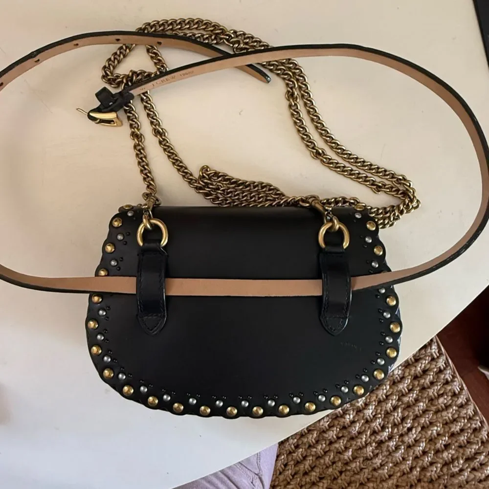 Coach Saddle Belt Bag Studded Black Leather Crossbody Belt Bag Chain Strap